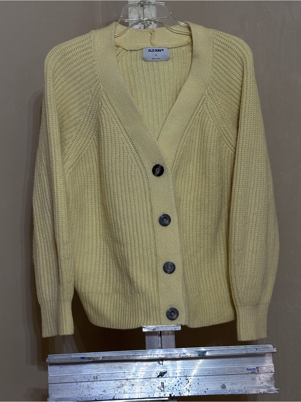 Old Navy Women's Butter Yellow Button-Front Ribbed Cardigan Sweater